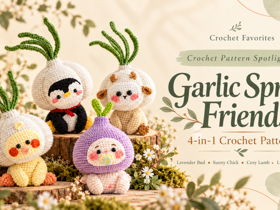 Four Garlic Sprout Friends amigurumi crochet characters